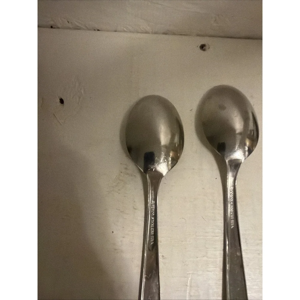 Set of 8 Superior NIGHT SKY pattern stainless oval place soup spoons 6 7/8
